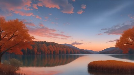 奇麗な湖の風景/Generative AI