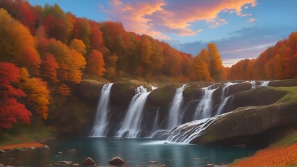 滝と秋の風景/Generative AI