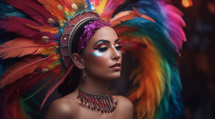 Attractive woman in a carnival mask, created with Generative AI technology.
