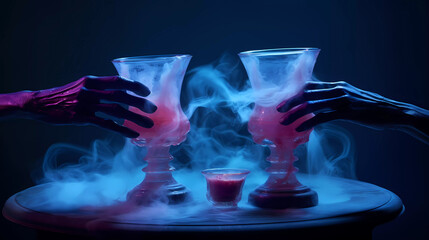 Spine-tingling Halloween Drinks, Glowing Concoctions, Halloween Ornaments, Gleaming Cocktails, Halloween Potions. Generative AI.