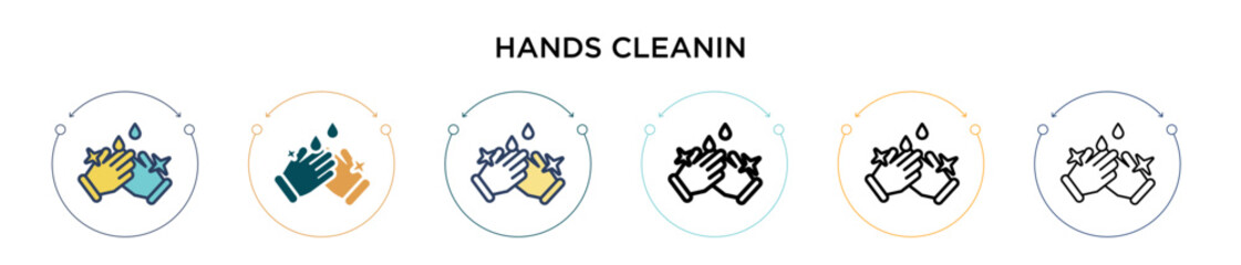 Hands cleanin icon in filled, thin line, outline and stroke style. Vector illustration of two colored and black hands cleanin vector icons designs can be used for mobile, ui, web