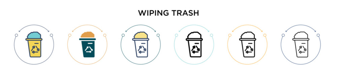 Wiping trash icon in filled, thin line, outline and stroke style. Vector illustration of two colored and black wiping trash vector icons designs can be used for mobile, ui, web