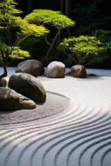 Fotobehang Find inner peace in a zen garden where raked sand patterns and minimalistic foliage set the stage for mindfulness and design © New Robot