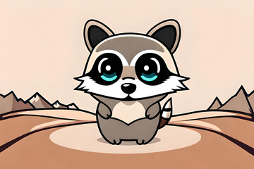cute happy racoon, vector color illustration. Generative AI