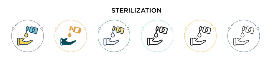 Sterilization icon in filled, thin line, outline and stroke style. Vector illustration of two colored and black sterilization vector icons designs can be used for mobile, ui, web