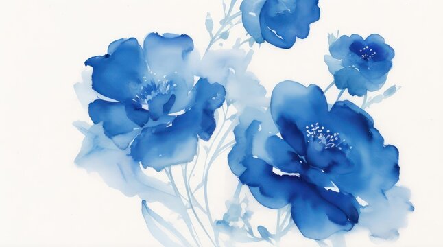 Blue Flower watercolor drawing.