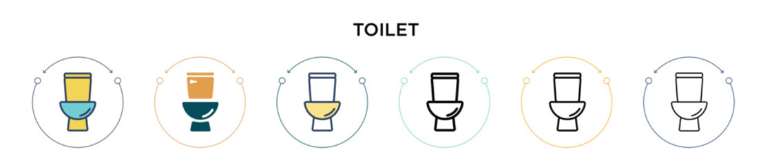 Toilet icon in filled, thin line, outline and stroke style. Vector illustration of two colored and black toilet vector icons designs can be used for mobile, ui, web