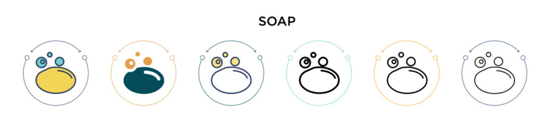 Soap icon in filled, thin line, outline and stroke style. Vector illustration of two colored and black soap vector icons designs can be used for mobile, ui, web