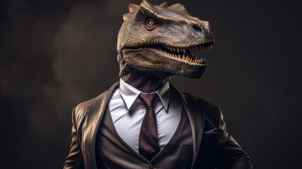 Dinosaur in jacket and tie created with Generative AI technology