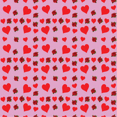 Seamless Pattern - Valentine Roses and Hearts