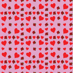 Seamless Pattern - Valentine Roses and Hearts
