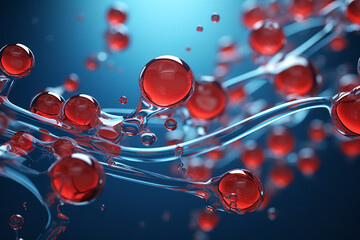 The essential bond between oxygen and blood visualized as hemoglobin molecules joyfully interact with oxygen bubbles - obrazy, fototapety, plakaty