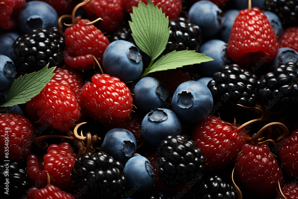 Leinwandbilder beautiful berries pattern texture background. macro photography view. generative ai technology.