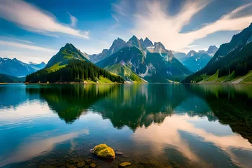 Deurstickers lake and mountains © m