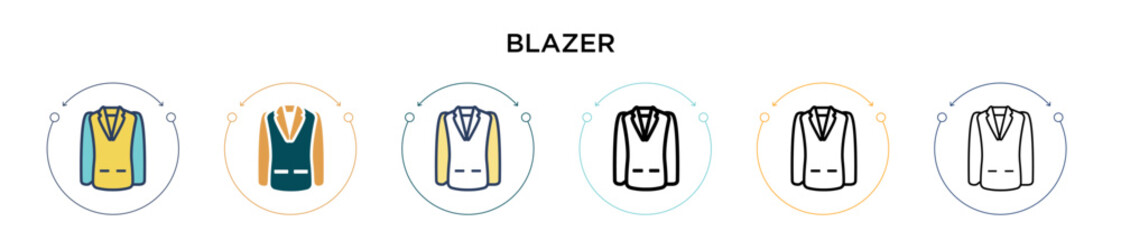 Blazer icon in filled, thin line, outline and stroke style. Vector illustration of two colored and black blazer vector icons designs can be used for mobile, ui, web
