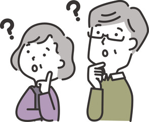 Obraz premium 斜め上を見上げて疑問顔の老夫婦のイラスト