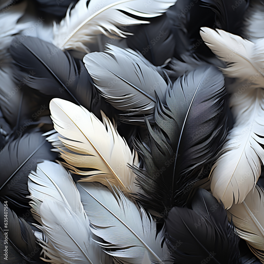 Aufkleber beautiful black and white trends feather pattern texture background. pattern for tiles. generative a
