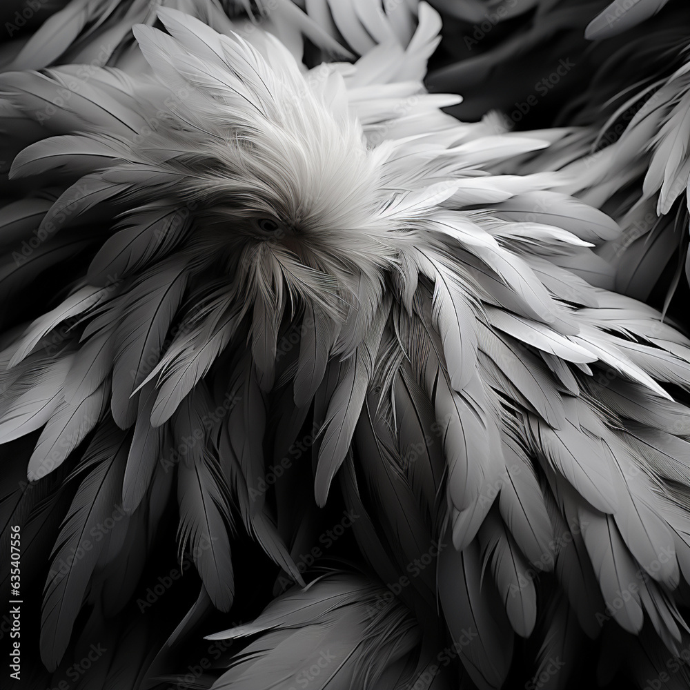 Aufkleber Beautiful black and white trends feather pattern texture background.  Pattern for tiles. Generative AI technology.