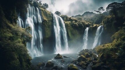 A beautiful shot of a Waterfall in the jungle