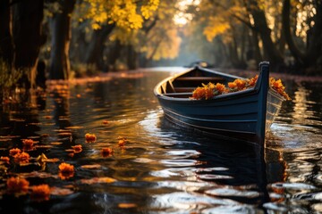 Fototapeta premium Autumn Canals Boats navigating waterways - stock photo concepts