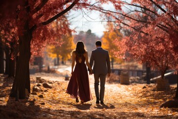 Autumn Engagement Couple getting engaged - stock photo concepts