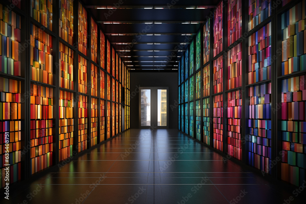 Poster an image of a data warehouse with multiple doors representing different data sources, emphasizing th