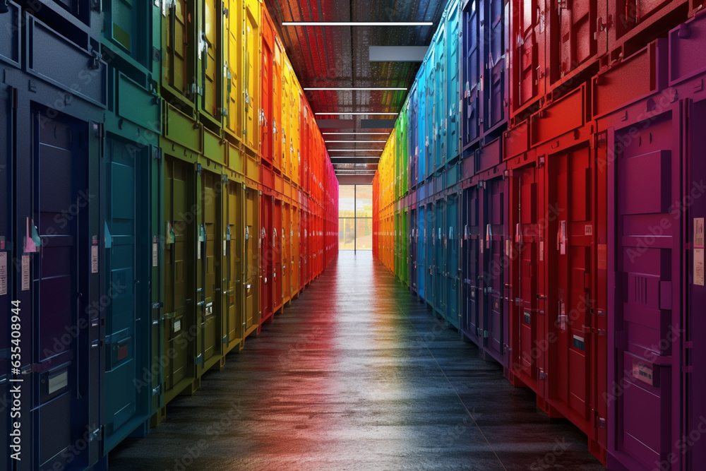 Poster an image of a data warehouse with multiple doors representing different data sources, emphasizing th