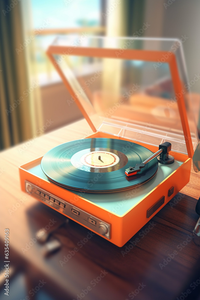 Aufkleber a retro turntable with a transparent dust cover, allowing music enthusiasts to showcase their vinyl 