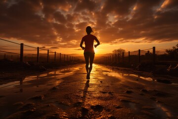 Chasing the Sun Athlete sprinting towards a radiant sun - stock photo concepts