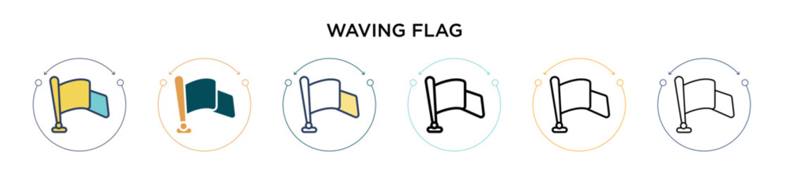 Waving flag icon in filled, thin line, outline and stroke style. Vector illustration of two colored and black waving flag vector icons designs can be used for mobile, ui, web