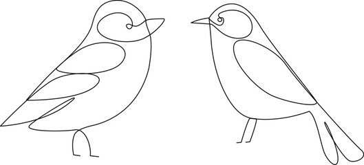 One Line Drawing of Birds simple, cute, vector illustration