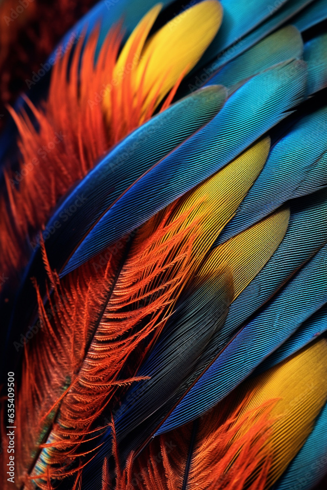 Poster a close-up of a feather, showcasing its intricate barbs, vanes, and unique coloration. generative ai