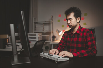 Stock investor with stock market graph screen, stock fluctuation analysis, business man trading stocks for profit, stock market fluctuation graph screen, profit trading analysis.