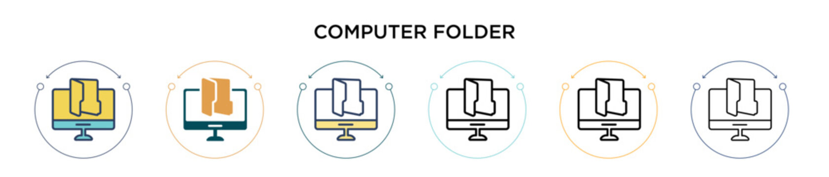 Computer folder icon in filled, thin line, outline and stroke style. Vector illustration of two colored and black computer folder vector icons designs can be used for mobile, ui, web