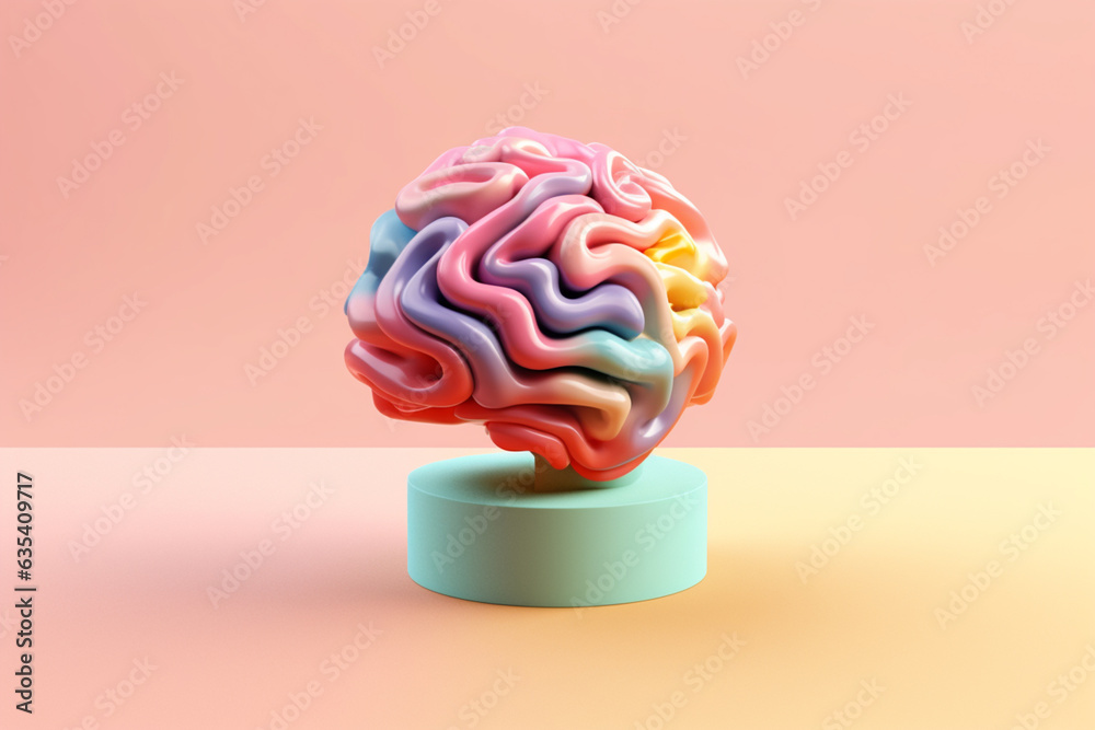 Leinwandbilder A pastel-colored brain with gentle swirls and soft gradients, evoking a sense of calm and tranquility. Generative AI technology.