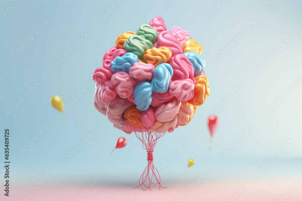 Leinwandbilder a whimsical pastel brain with colorful balloons and floating ribbons, capturing a sense of joy and l