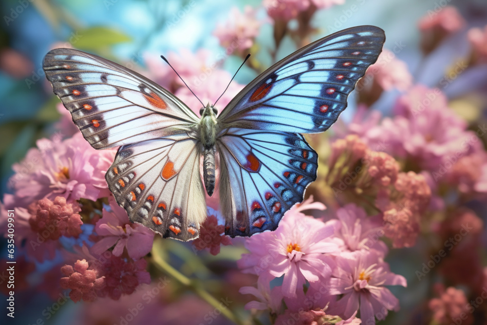 Leinwandbilder a pastel butterfly with intricate patterns and delicate wings, hovering above pastel flowers in a se