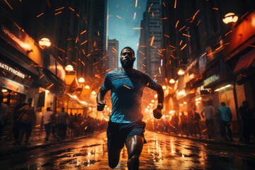 Fototapeta na wymiar Energetic Runner Runner in motion with vibrant background - stock photo concepts
