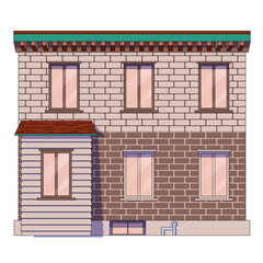 small brick house with a balcony on the first floor, vector illustration
