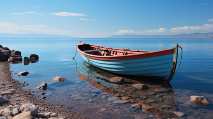 A solitary boat in calm waters. AI generated