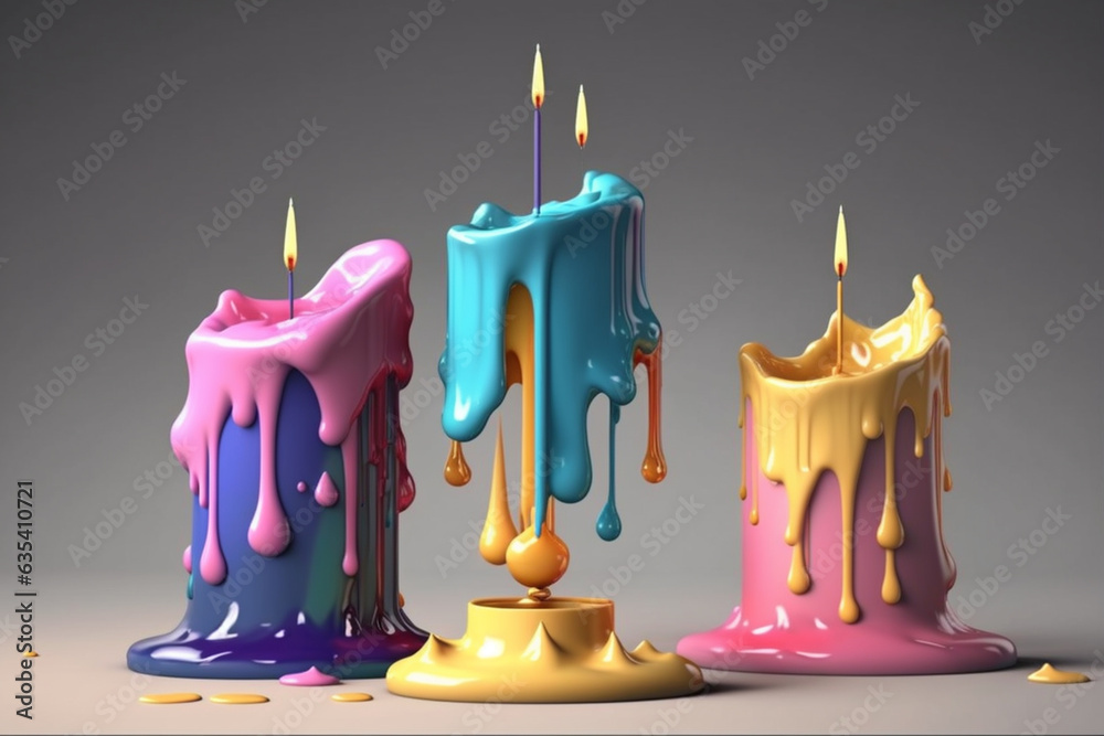 Aufkleber a set of candles with melted, colorful wax dripping down their sides, adding a touch of whimsy and a