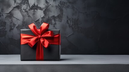 Black gifts with red ribbon.Sale. Black Friday. created with Generative AI technology
