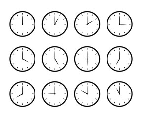 Set of clock icon for every hour. 12 hour clock icon. Clock icon Vector illustration