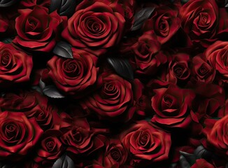 Red rose background. SEAMLESS PATTERN. SEAMLESS WALLPAPER. Created with Generative AI technology.