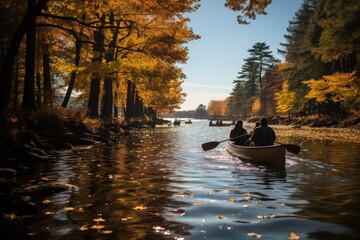 Fall Kayak Excursion Kayakers paddling - stock photo concepts