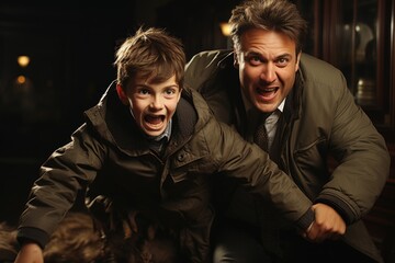 Fototapeta premium Fiercely Protective Parent shielding a child - stock photo concepts