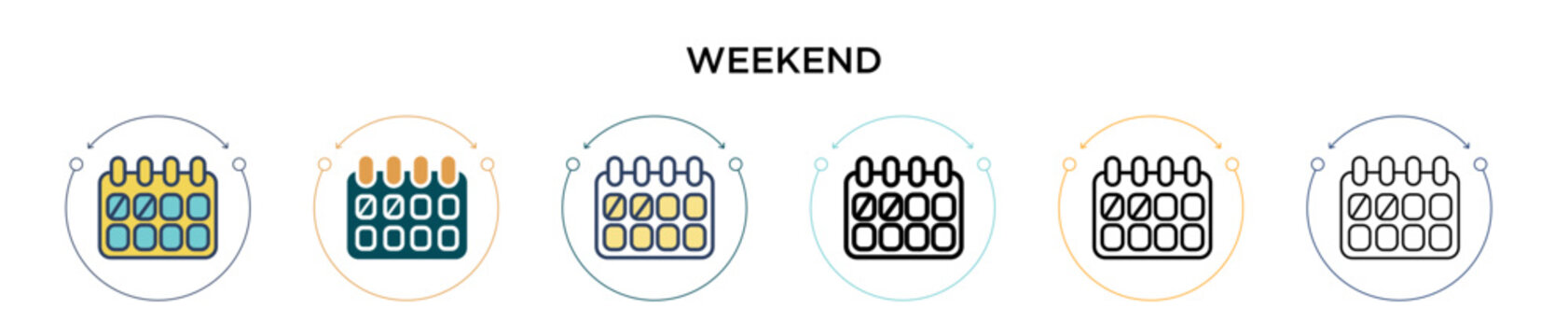 Weekend icon in filled, thin line, outline and stroke style. Vector illustration of two colored and black weekend vector icons designs can be used for mobile, ui, web