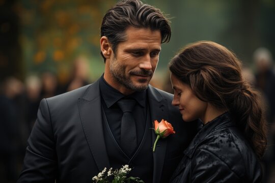 Mournful Farewell Tearful embrace before a loved one departs - stock photo concepts