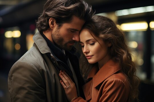 Mournful Farewell Tearful embrace before a loved one departs - stock photo concepts