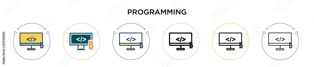 Poster programming icon in filled, thin line, outline and stroke style. vector illustration of two colored 